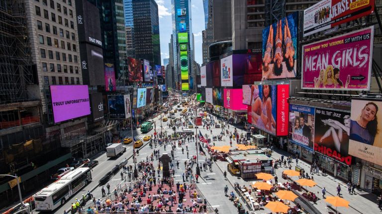 Views of pedestrian plazas in Times Square in NYC on June 4, 2019.&nbsp;
