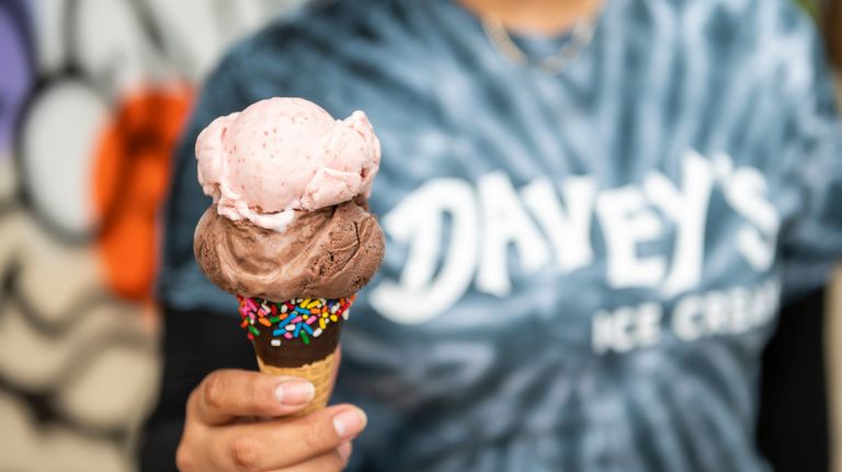 The Scoop: How Davey's Ice Cream founder designs his treats 2 A double scoop of strawberry and "chocolate chocolate" at Davey's Ice Cream at 74 Meserole Ave. in Brooklyn.