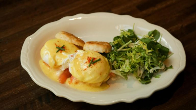 The salmon Eggs Benedict at The Leroy House.