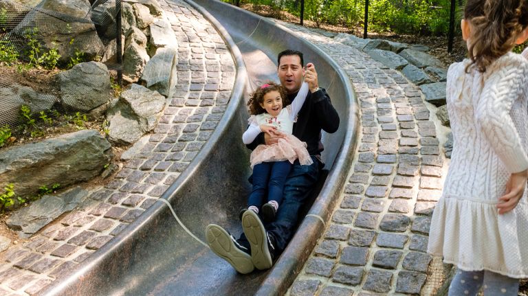 Being a stay-at-home dad is on-trend - and 'it's amazing' 5 Lance Somerfeld and his daughter Jade, 4, swoop down the slide at Billy Johnson Playground.