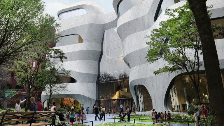 An exterior view of The Richard Gilder Center for Science, Education, and Innovation.