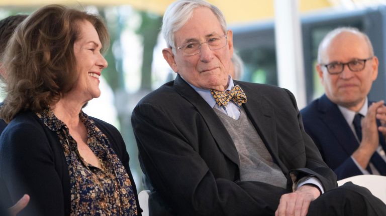 Richard Gilder, center, attends the groundbreaking ceremony for the American Museum of Natural History's new Richard Gilder Center for Science, Education, and Innovation.