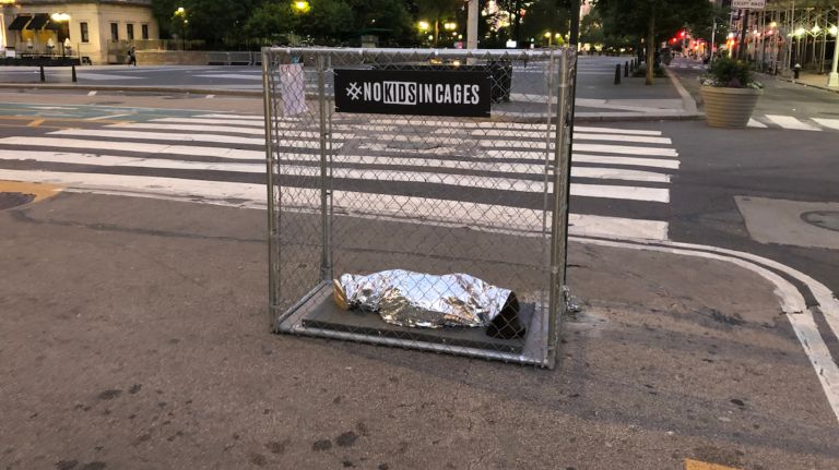 Cages containing child mannequins popped up around New York City Wednesday morning as part of a stunt protest against President Donald Trump's immigration policies.&nbsp;