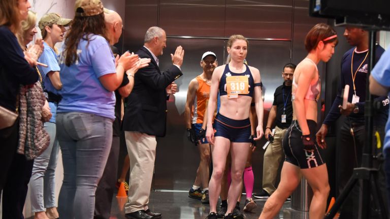 Lost heroes remembered in race to the top of the World Trade Center 2 Runners early Sunday get ready to climb 104 flights of stairs leading to the top of the World Trade Center.