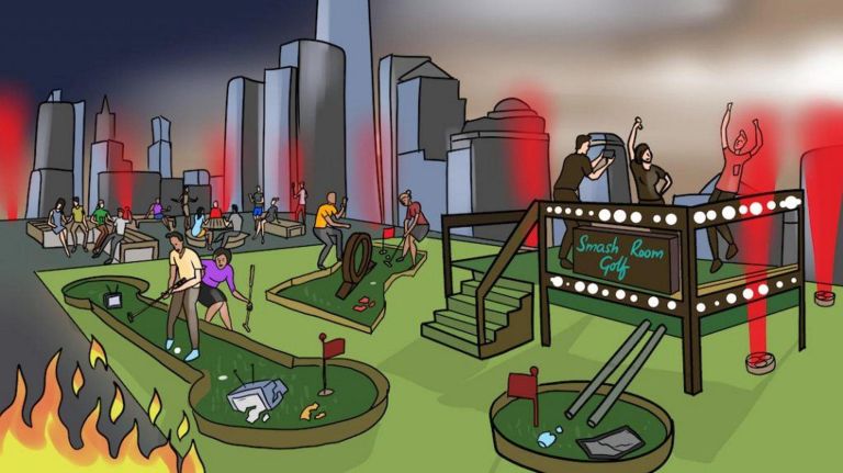 An illustration of the Smash Room Golf pop-up.