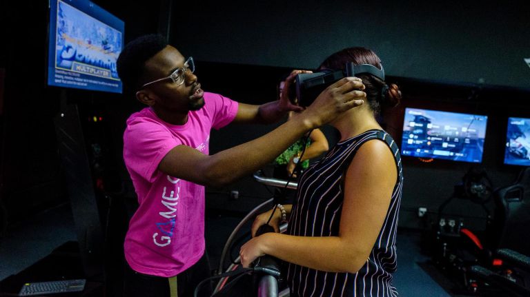 Escape Virtuality&nbsp;staffers are always on hand to help make adjustments.