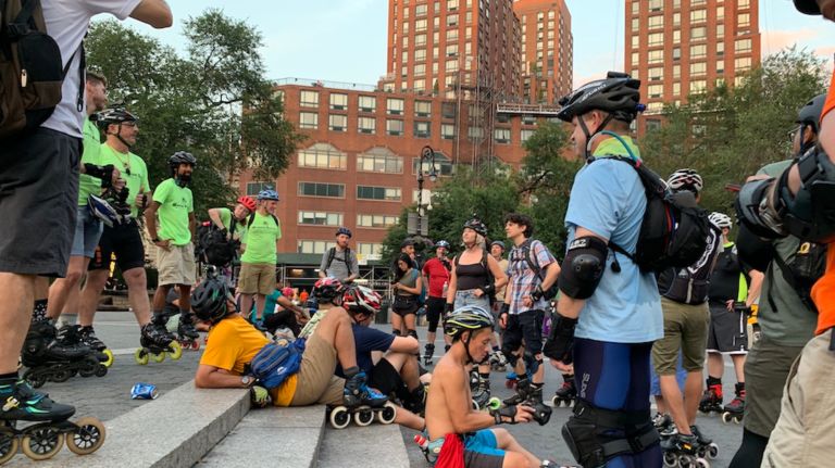 NYC's inline skating community gears up for biggest event of the year 3 The "Wednesday Night Skate" meetup at Union Square Park is comprised of members of the Empire Skate Club, and New Yorkers who just enjoy a good skate.