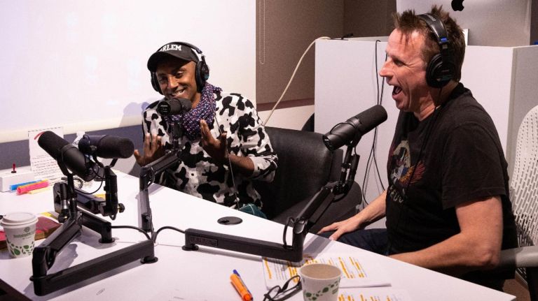 Talking food: NYC chefs, writers get behind the podcast mic 3 Chef Marc Murphy, right, the founder of Landmarc at the Time Warner Center, interviews chef Marcus Samuelsson of Harlem's Red Rooster on his podcast, "Food360."