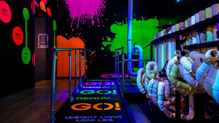 Interactive Blue Man Group exhibit brings the pipes to Museum of the City of New York 3 The colorful entrance to "The Blue Man Group: Ready...Go!" exhibit on view at the Museum of the City of New York.