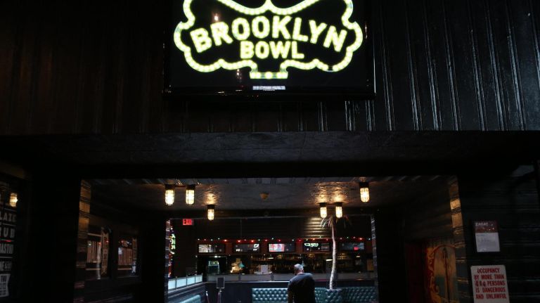 The lobby of Brooklyn Bowl, a restaurant, music venue and bowling combo venue in Brooklyn.&nbsp;