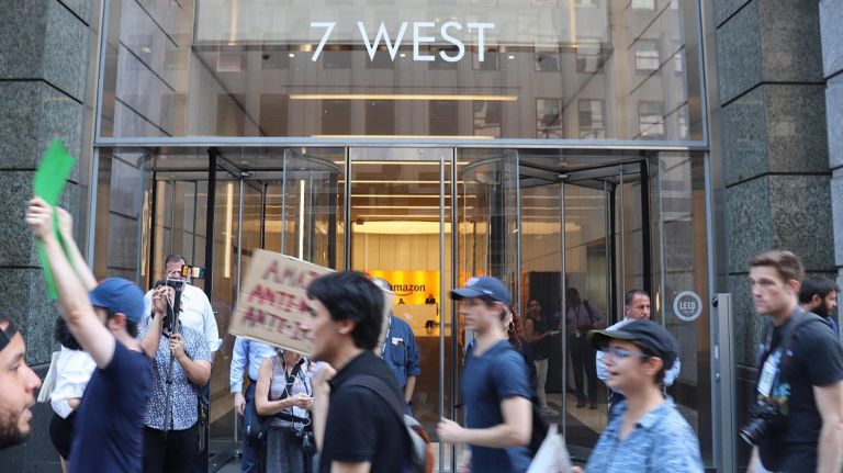 Protesters also rallied outside Amazon's corporate offices on 34th Street.
