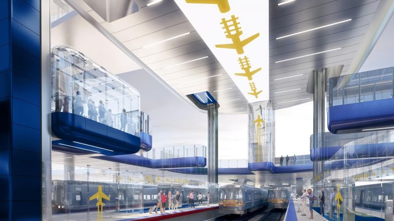 Port Authority fare, toll hikes must bring results in facilities 2 The interior of the proposed AirTrain terminal at Willets Point, Queens, with Citi Field in the background.