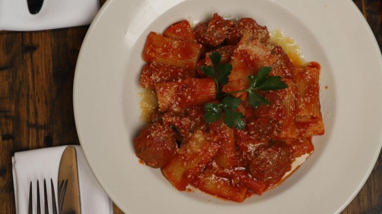 Saggio's rigatoni with meatballs and Italian sausage.