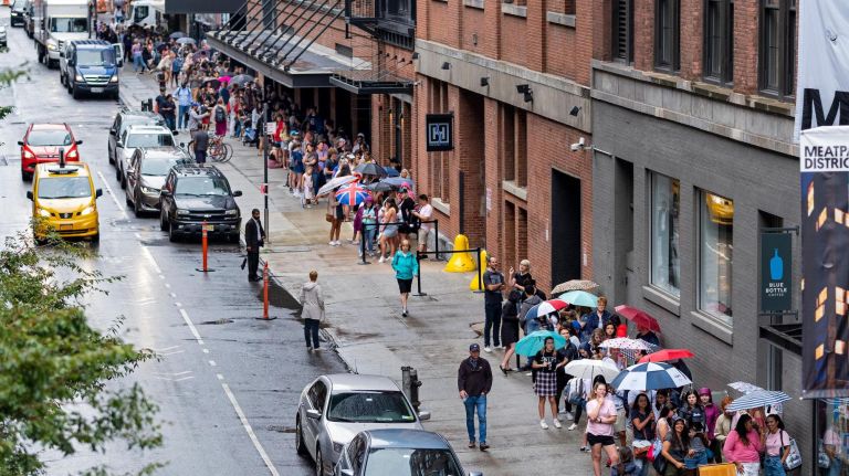 Swifties wait for the Lover Experience to open in Chelsea. 