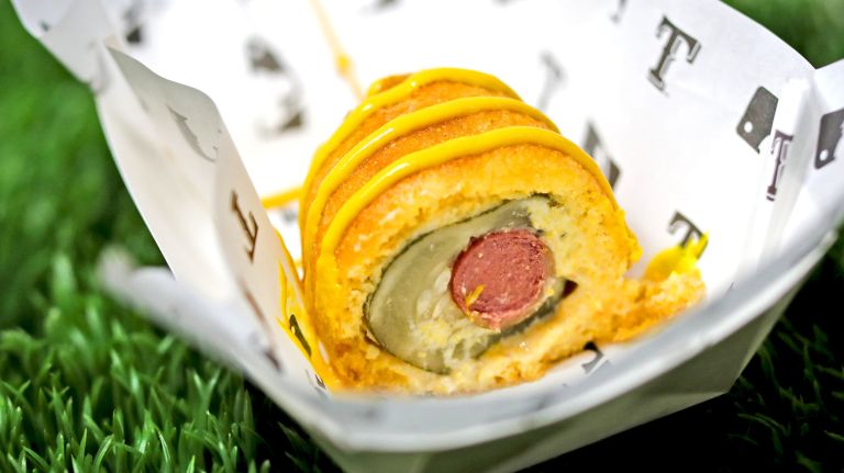 Ballpark foods from every MLB stadium coming to NYC foodfest 3 Representing the Texas Rangers' is the dilly dog: dill pickle, angus beef hot dog, corn starch, corn dog batter, eggs, yellow mustard.