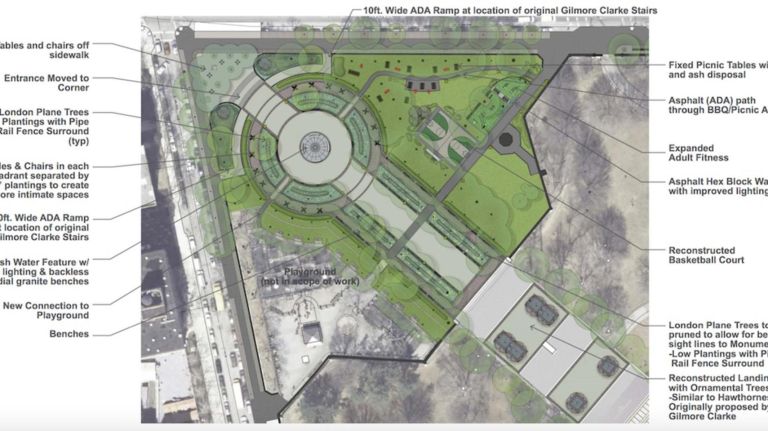 The redesign of the northwest corner of Fort Greene Park was approved by the Landmarks Preservation Commission in 2017.