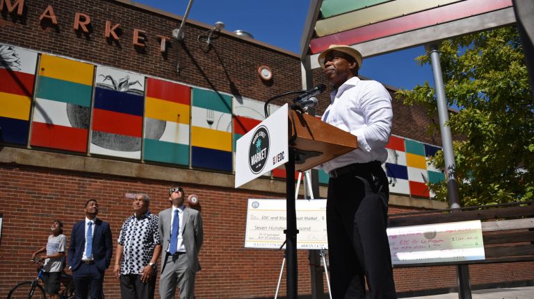 Brooklyn Borough President Eric Adams joins in the announcement.&nbsp;