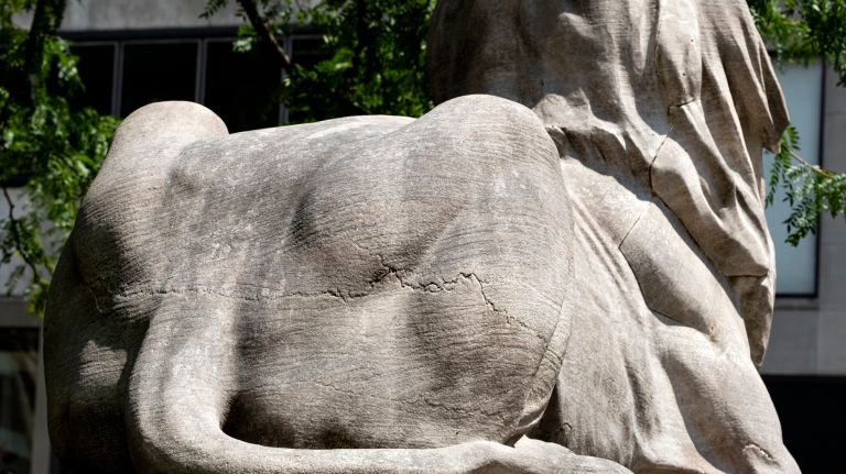 Library lions Patience and Fortitude to get $250G restoration 5 One of the New York Public Library's two famous lions, Fortitude, shows some of the strain of standing watch on Thursday at the famous Midtown location.