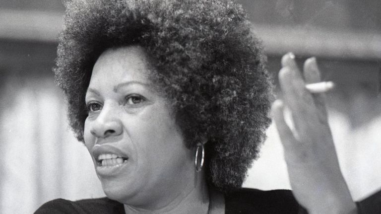 Morrison speaks at a Newsday book and author luncheon at the Huntington Town House on Oct. 18, 1977.