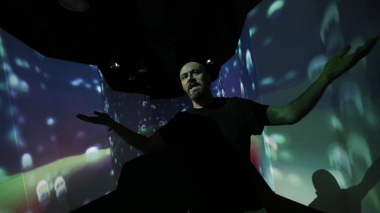 Sustainable art exhibit Arcadia Earth reflects on humanity's ecological footprint 5 Valentino Vettori, founder and creative director of Arcadia Earth, shows off the exhibit on Aug. 28.