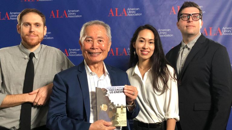 Artist Harmony Becker discusses working on 'They Called Us Enemy' with George Takei 3 From left: Steven Scott,George Takei,HarmonyBecker and Justin Eisinger, the creative team behind "They Called Us Enemy.
