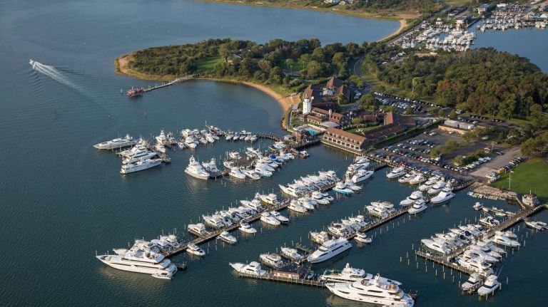 An aerial view of Gurney's Star Island Resort & Marina.