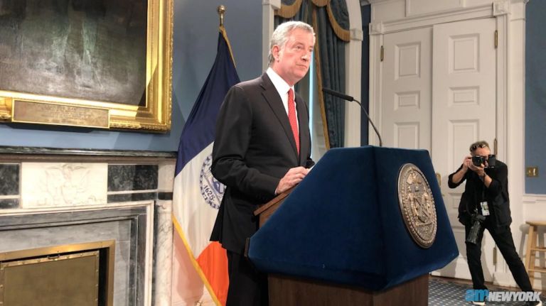 Mayor Bill de Blasio speaks after judge recommends firing cop in Eric Garner death