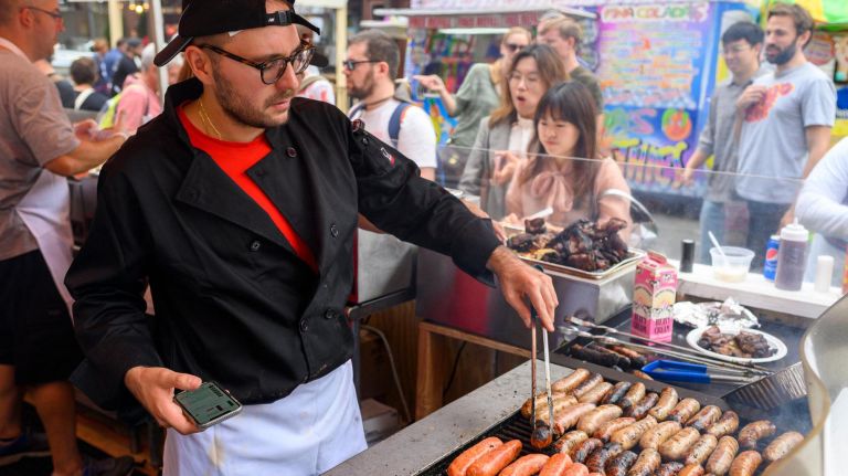 Sausage and peppers, grilled up at the&nbsp;Alleva stand on Sept. 13, 2019.
