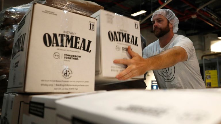 Aboard the Intrepid, 9/11 Day volunteers pack 1.1 million meals for the needy 3 Volunteers worked in shifts Wednesday to seal and pack instant oatmeal and other nonperishable goods at the fourth annual event.