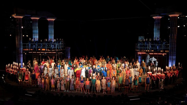 The company of The Public Theater's free&nbsp;Public Works musical adaptation of "Hercules."&nbsp;