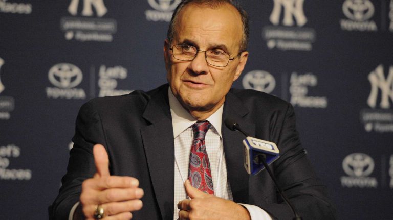Former New York Yankees manager Joe Torre addresses the media before a retirement ceremony for former Yankees centerfielder Bernie Williams and a game between the Yankees and the Texas Rangers at Yankee Stadium on Sunday, May 24, 2015.