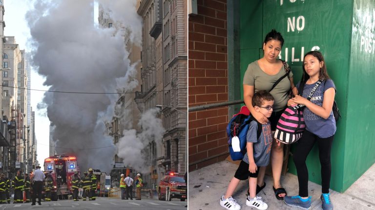 Steam pipe explosion, asbestos testing in Flatiron District displaces 500 residents 1 A steam pipe explosion, left, in the Flatiron District on Thursday displaced Crystal Johnson, 30, right, and her two children, Tristen, 6, and Melina, 10.