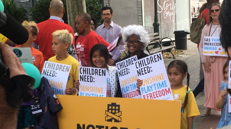 In protest of the detainment of children by ICE, New York City kids and their caregivers gathered in Foley Square on Wednesday, July 18, 2018.