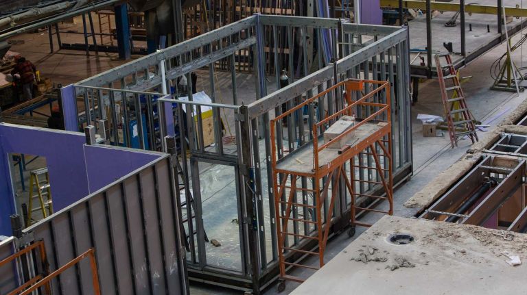 Construction of New York City's micro apartments, by Capsys, a modular manufacturer, is going on at the Brooklyn Navy Yard, April 9, 2015. Once the apartments are completed, they will be moved to Manhattan.