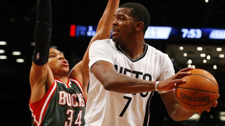 Joe Johnson 34 Joe Johnson of the Brooklyn Nets controls the ball in the first half against Giannis Antetokounmpo of the Milwaukee Bucks at Barclays Center on Friday, March 20, 2015.