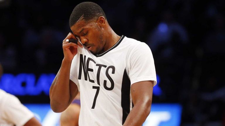 Joe Johnson 35 Joe Johnson and Alan Anderson of the Brooklyn Nets walk to the bench during a timeout against the Phoenix Suns at Barclays Center on Friday, March 6, 2015 in Brooklyn, New York.