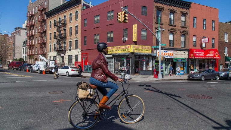 Corner of Washington Ave and Fulton St. in the Clinton Hill neighborhood of Brooklyn on April 6, 2015. Neighborhood Feature on Clinton HIll.