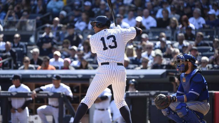 Yankees Opening Day in 2015 37 New York Yankees third baseman Alex Rodriguez waits for a pitch before drawing a walk in the third inning against the Toronto Blue Jays in a baseball game on Opening Day at Yankee Stadium on Monday, April 6, 2015.