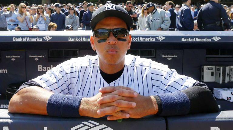 Yankees Opening Day in 2015 47 Alex Rodriguez looks on before the Opening Day game against the Toronto Blue Jays at Yankee Stadium on Monday, April 6, 2015.