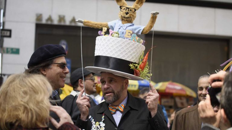 Participants and spectators wander along Fifth Avenue during the annual Easter Parade and Bonnet Festival in Manhattan, Sunday, April 05, 2015. The pageant is a New York City tradition that stretches back to the 1870s.