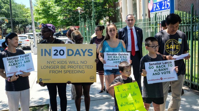 Shuttering school speed cameras during summer school endangers kids, officials say 1 Advocates gathered outside of P.S. 215 in Gravesend on Thursday, July 5, 2018, with City Councilman Mark Treyger to call for the expansion of the city's school zone speed camera program.