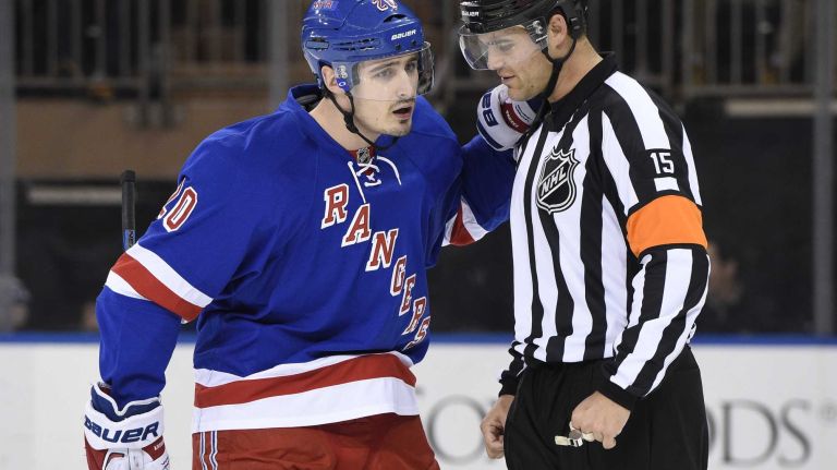 Rangers vs. Capitals 29 New York Rangers left wing Chris Kreider talks with referee Jean Hebert in the first period of an NHL hockey game at Madison Square Garden on Sunday, March 29, 2015.