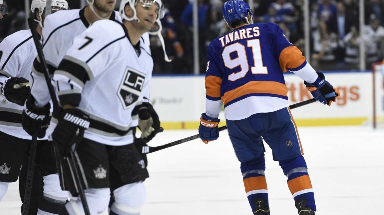 New York Islanders center John Tavares skates off the ice as time runs out against Los Angeles Kings in an NHL hockey game at Nassau Coliseum on Thursday, March 26, 2015. The Kings defeated the Islanders 3-2.