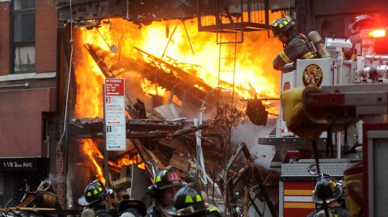 East Village building explosion: Photos 13 The scene of a building fire at East 7th and 2nd Ave. in Manhattan on March 26, 2015.