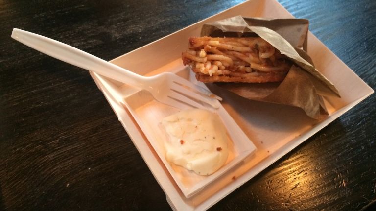 Williamsburg Italian restaurant Antica Pesa will create Roman street food for Smorgasburg including freshly-baked focaccia with mortadella, eggplant Parmigiana and what we believe will be a huge hit- the classic frittata di pasta, leftover pasta formed into patty's and deep fried. The Italian ramen burger? 