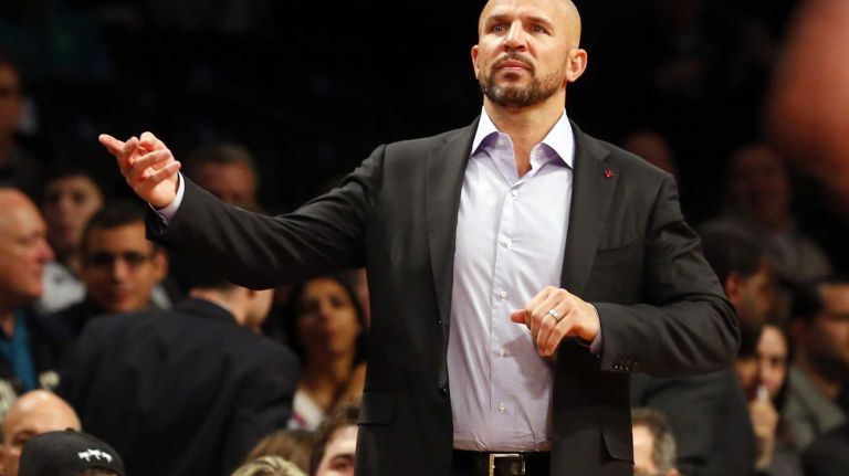 Jason Kidd of the Milwaukee Bucks reacts during a game against the Brooklyn Nets at Barclays Center on Friday, March 20, 2015.