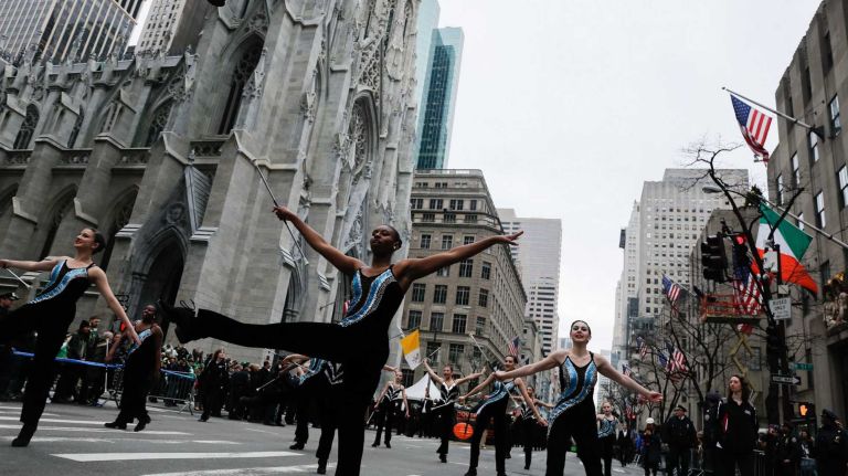 Participants march in the 245th annual St. Patrick's Day parade along Fifth Avenue on Tuesday, March 17, 2015.