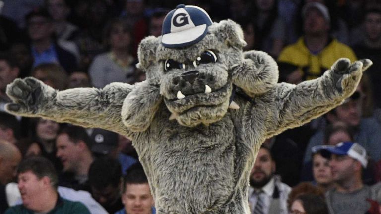 Big East Tournament semifinal: Georgetown vs. Xavier 34 The Georgetown Hoyas mascot performs during a timeout against the Xavier Musketeers in a Big East semifinal men's basketball game at Madison Square Garden on Friday, March 13, 2015.