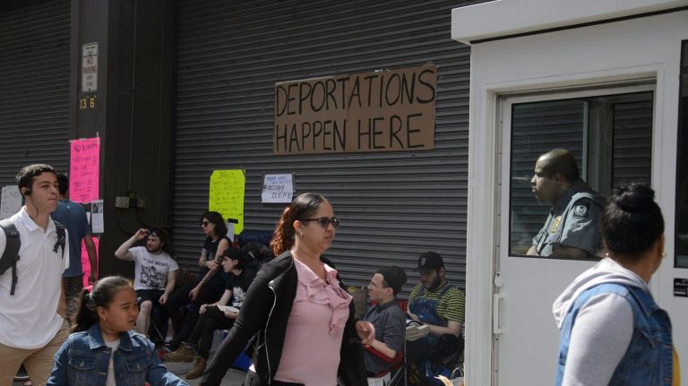 Immigration and Customs Enforcement protesters camped outside of the agency's facility at 201 Varick St. on Sunday and Monday, forcing the closure of immigration court.