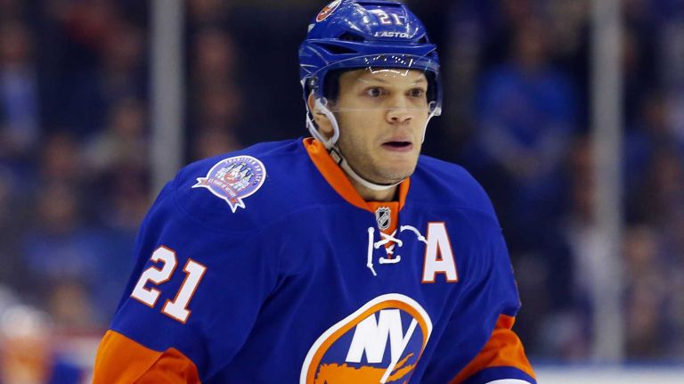 Kyle Okposo of the New York Islanders skates in the first period against the New York Rangers at Nassau Coliseum on Tuesday, March 10, 2015.